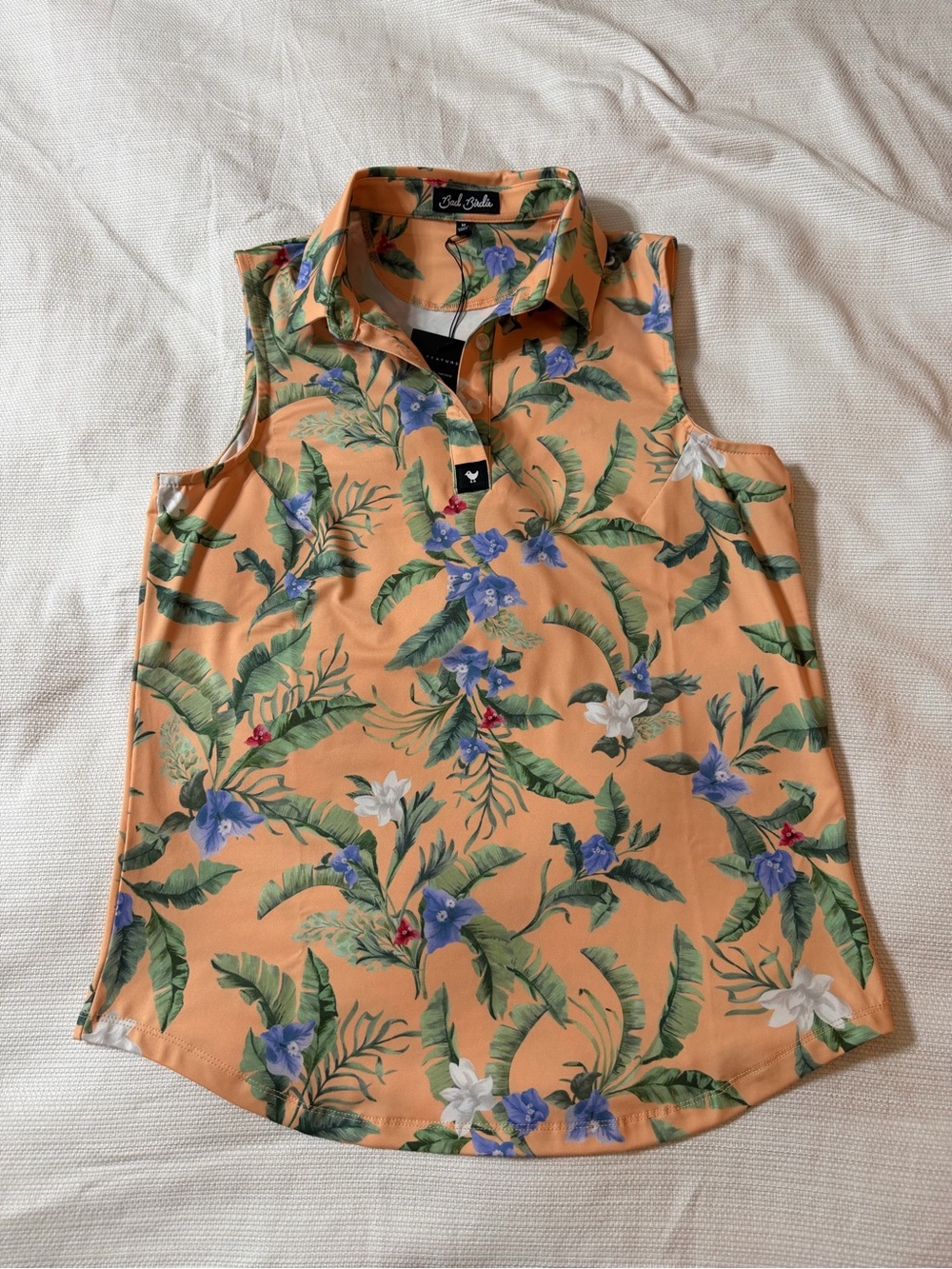 Bad Birdie Peach Tropical Floral Sleeveless Polo - Picture 6 of 6